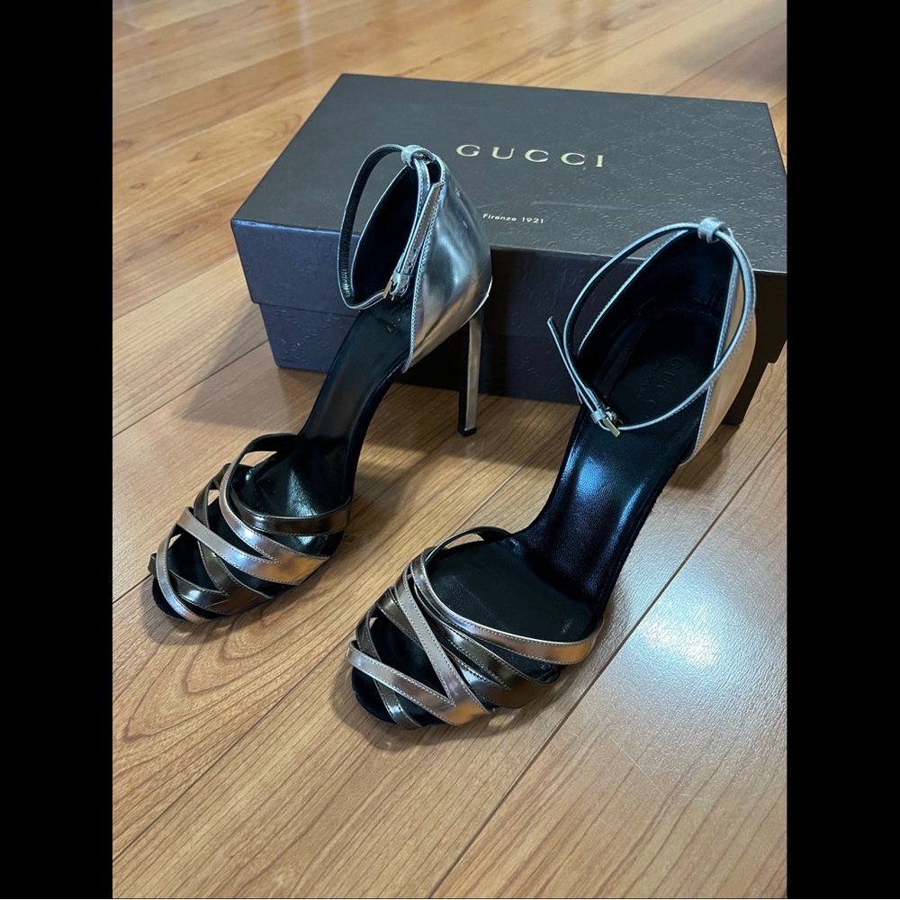 Gucci Metallic Bronze Strappy High Heel Sandals